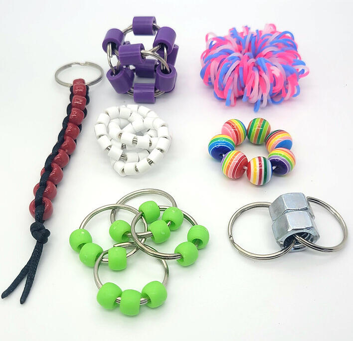 Selection of assorted fidgets against a white background